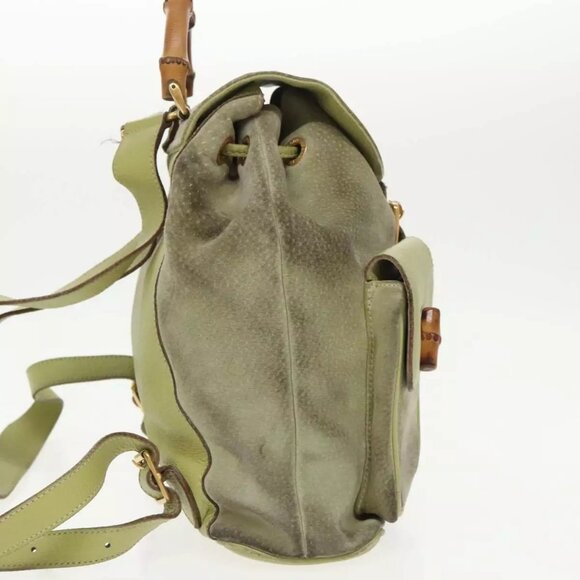 GUCCI Bamboo Backpack Suede Green Gold main image 16